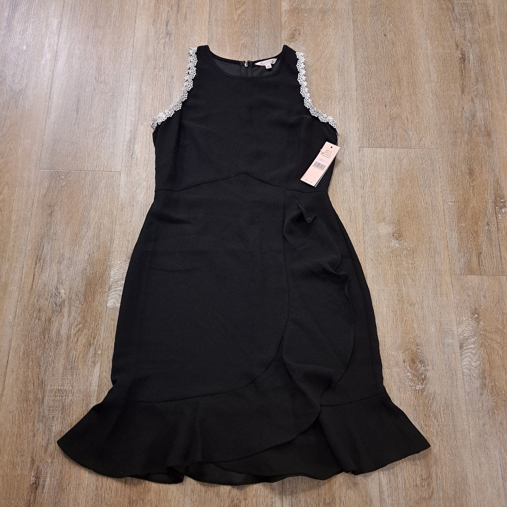 Nanette Lepore Black Ruffle Dress Sleeveless White Lace Trim Women's Size 6 - Picture 10 of 14